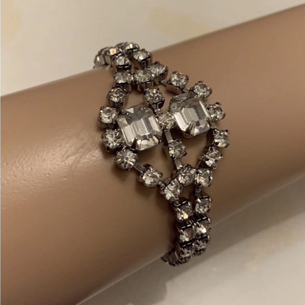 Unsigned WEISS Vintage 1950s Silver Tone Rhinestone Wedding Bracelet